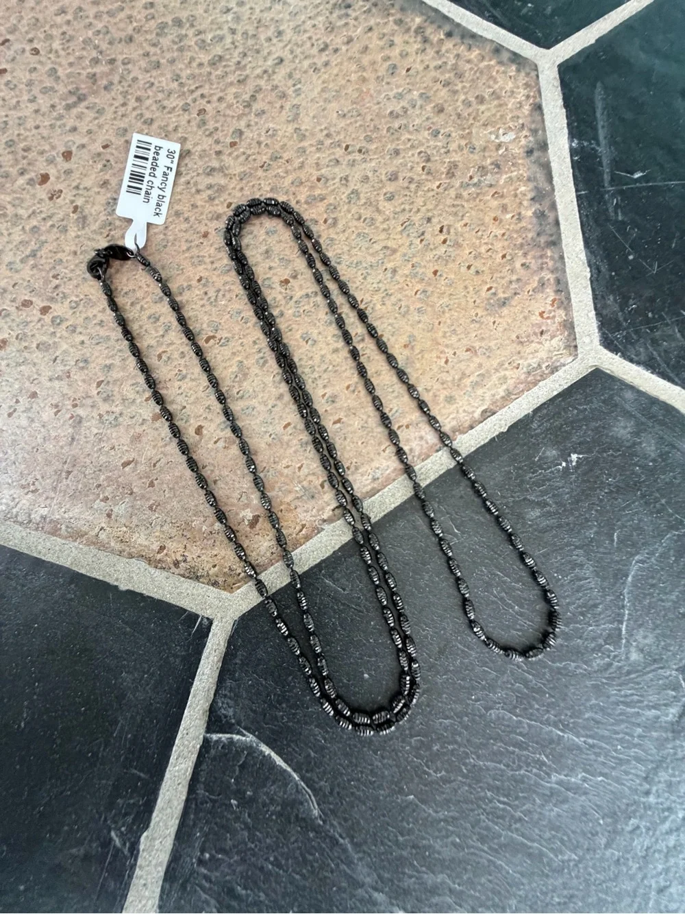 14kt. White Gold Black Rhodiumed Beaded Necklace 30” long